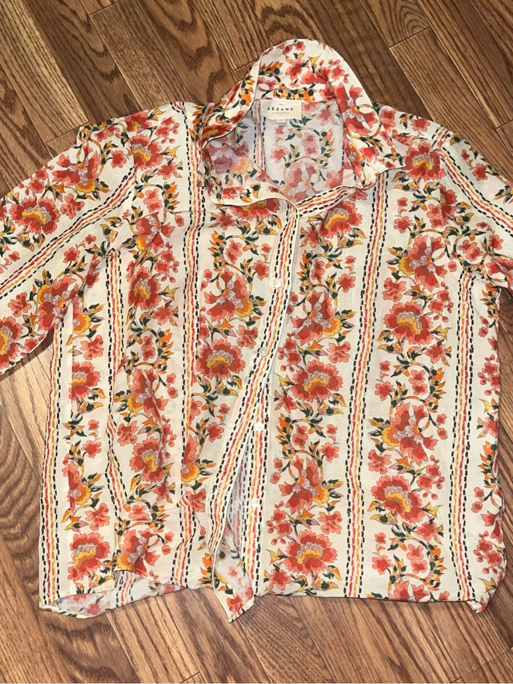 Sz 6 Sezane Fiori Rossi Print Button-Down Pierro Shirt Sz 38 UK - Picture 6 of 17
